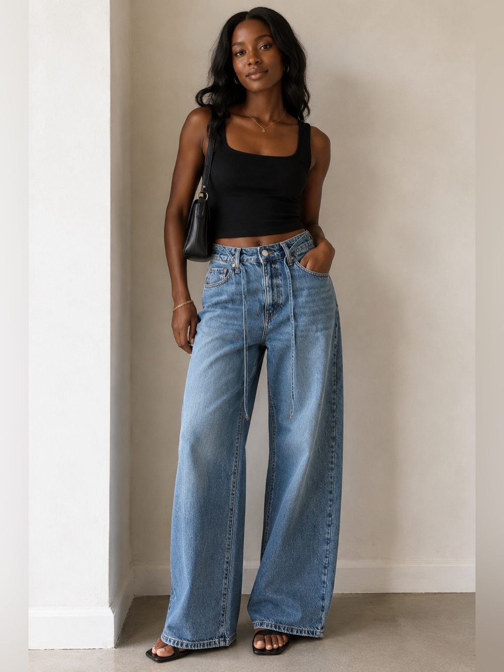 Wild Fable High Rise Wide Leg Drawstring Jeans | Medium Wash | Size 8